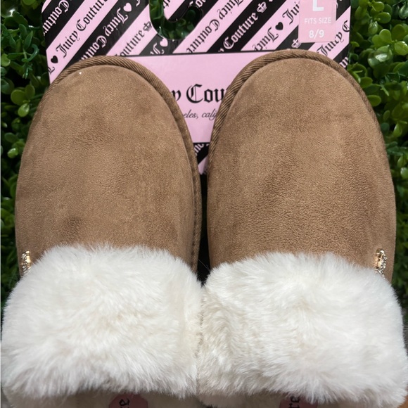 Juicy Couture Tan Slippers with White Fur Trim - Picture 4 of 6